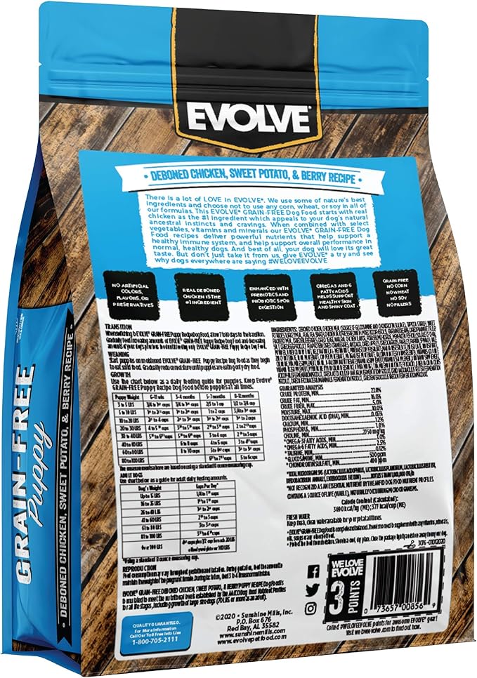 Evolve Grain Free Puppy Dog Food with Deboned Chicken, Sweet Potato & Berry, 4lb