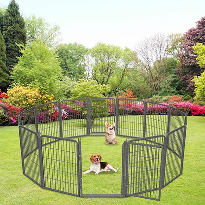 Dog Playpen with Extra Large Door Dog Fence Outdoor for Yard Indoor Dog Pen 32inch 14 Panels Dog Pens Outside Anti-Rust Pet Fence Portable Dog Fence for RV Camping Yard