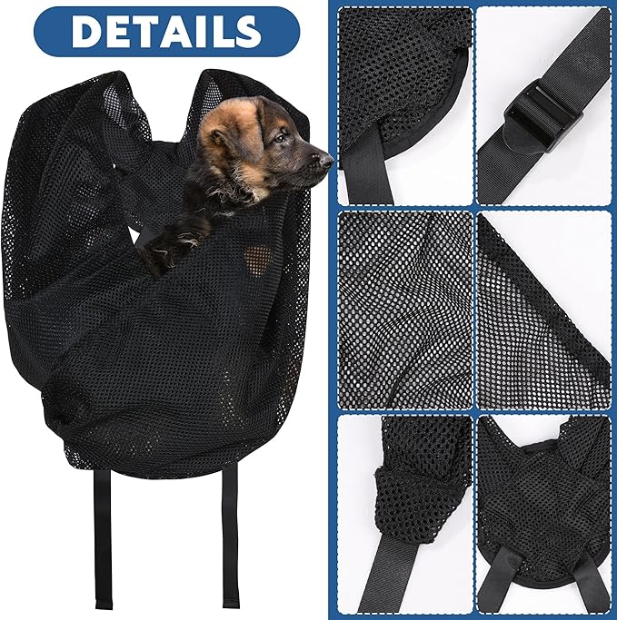 MABOZOO Mesh Pet Sling Carrier for Small Dog, Double Shoulder Strap Dog Carrier Sling Hands Free Cat Sling, Breathable Puppy Pouch Travel Safe Sling Bag for Small & Medium Dogs, Cats, Pets