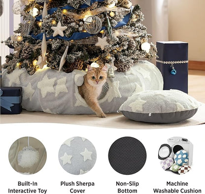 Lesure Cat Tunnel Bed for Indoor Cats - Cute Cat Donut Tunnel Toys for Small Large Cats with Washable Circle Cushion, Round Pet Peekaboo Cave Toy for Kitten/Puppy/Rabbit, Standard Grey
