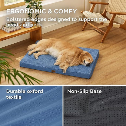 Bedsure XL Dog Bed for Large Dogs - Orthopedic Waterproof Dog Beds with Removable Washable Cover, Egg Foam Pet Bed Mat, Blue Wave