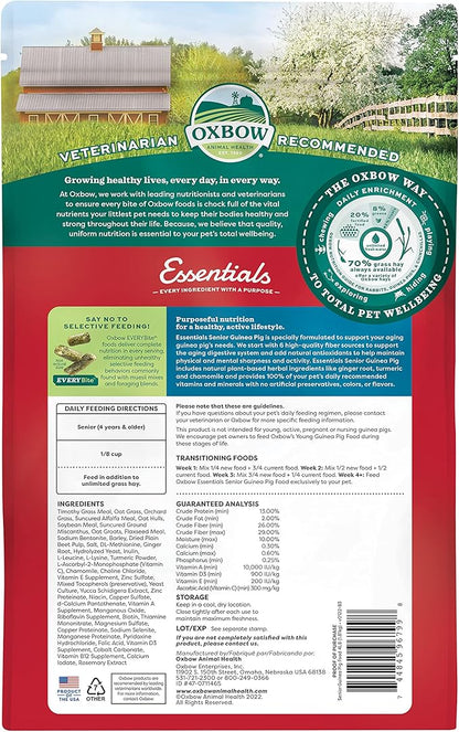 Oxbow Essentials Senior Guinea Pig Food, Made Alfalfa for Guinea Pig, Pet Food Pellets with Vitamin C, Small Animal Pet Products, Made in USA, High Fiber, 4 lb. Bag