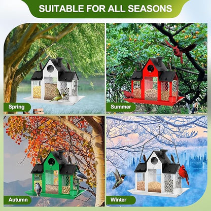 Solar Bird Feeders House for Outdoors Hanging, 7LBS Large Capacity Metal Wild Bird Feeder Squirrel Proof for Outside with Water Cup, Cardinal Birdfeeder Birdhouses Gift for Bird Lovers