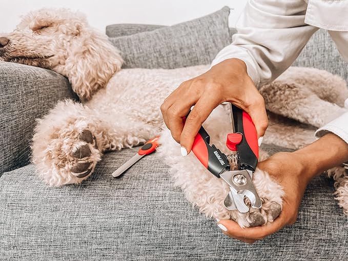 Tuff Pupper Dog Nail Clipper | Bonus Free Nail File | Razor Sharp Stainless Steel Blades | Protective Safety Guard Prevents Over-Cutting | Sturdy Non Slip Handles for Safe Grooming | Medium Large Dogs