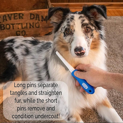 2 In 1 Dematting Razor Comb and 37 Pin Detangling Pet Comb Set - Removes Knots, Matted Fur, & Tangles Gently For Dogs & Cats
