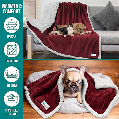 PetAmi Dog Blanket for Small Medium Dogs, Pet Bed Blanket Cat Puppy Kitten, Fleece Furniture Couch Cover Protector Sofa Car, Soft Sherpa Dog Throw Plush Reversible Washable, Mini 29x40 Maroon Red