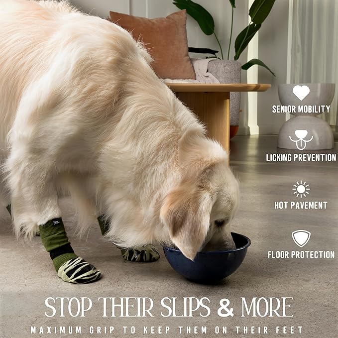 DOK TigerToes Premium Non-Slip Dog Socks for Hardwood Floors - Extra-Thick Grip That Works Even When Twisted - Prevents Licking, Slipping, and Great for Dog Paw Protection (Forest Green, XXL)