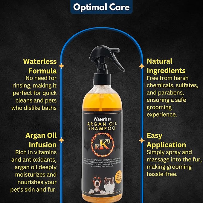 E3 Waterless Dog Shampoo 16 oz - Argan Oil Scented Dry Shampoo for Dogs & Cats - No Rinse - Waterless Pet Shampoo for Grooming - Softens Coat & Controls Odor - Dog Dry Shampoo, Safe & Easy Bathing