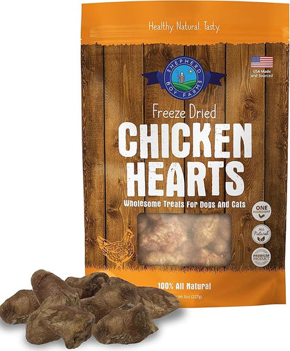 Freeze Dried Dog and Cat Treats, Chicken Heart, All Natural Freeze-Dried Dog Treat & Dog Snacks, Made in USA, High in Protein, Essential Nutrition of Raw Dog Food, 8oz