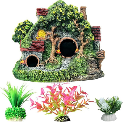 RVQIGYP[Magic Underwater Cabin Fish Tank Landscaping Hobbit House Decoration | Handmade Resin Material Waterproof and Anti-Fading | Fairy Tale Style Aquarium Landscaping Give Away Water Plants