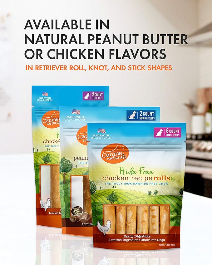 Canine Naturals Chicken Recipe Chew - Rawhide Free Dog Treats - Made from USA Raised Chicken - All-Natural and Easily Digestible - 12 Pack of Mini Knots for Dogs 5-20lb