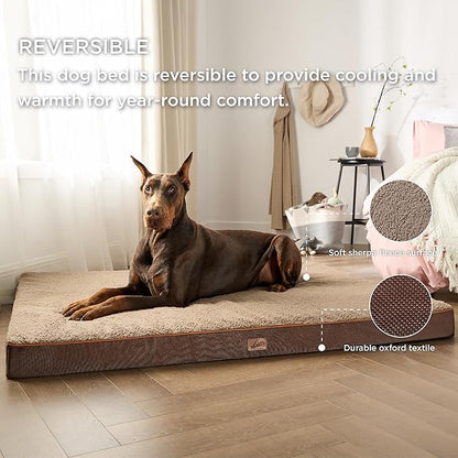Bedsure Jumbo Dog Bed for Large Dogs - XXL Orthopedic Waterproof Dog Beds with Removable Washable Cover, Egg Crate Foam Pet Bed Mat, Suitable for Dogs Up to 150lbs, Brown