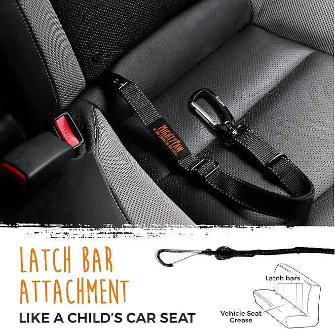 Mighty Paw Dog Seat Belt - Latch Bar Attachment Like A Child's Car Seat - Strong and Durable with 850+ LBS Force Tension - All Metal for Strength and Durability - Keeps Your Dog Restrained and Calm
