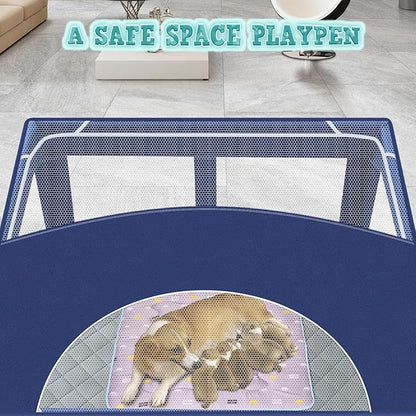 42x42 Inches Puppy Playpen with Cover&Dog Pads, Dog Playpen for Puppies or Small Dogs, Pet Playpen for Indoor & Outdoor, Sturdy Safety Dog Pen with Thickened Fabric