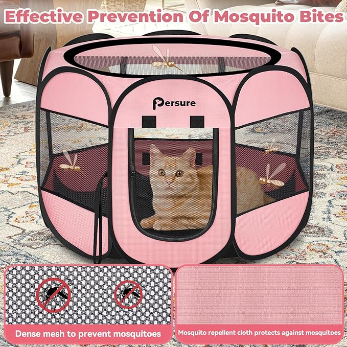 Dog Cat Playpen Indoor Outdoor for Puppy Pet Dog Cat Recovery After Surgery, Dog Tent Crates Cage Indoor/Outdoor, Portable Pop Up Dog Kennel with Carrying Case for Travel (Premium Pink, Small)