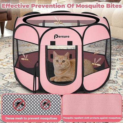 Dog Cat Playpen Indoor Outdoor for Puppy Pet Dog Cat Recovery After Surgery, Dog Tent Crates Cage Indoor/Outdoor, Portable Pop Up Dog Kennel with Carrying Case for Travel (Premium Pink, Small)