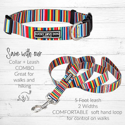Lucky Love Dog Collars for Large Dogs Rainbow Pattern, Colorful Girl or Boy Dog Collar for Large Dogs, Rainbow Stripes, Hippie, Large