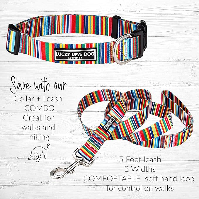 Lucky Love Dog Collars, Rainbow Stripes Pattern Dog Collar for Small Dogs, Comfortable & Soft Cute Girl or Boy Dog Collar, Hippie, Small