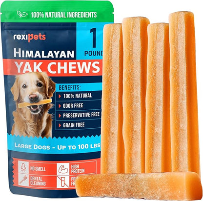 100% Natural Yak Cheese Himalayan Made Dog Chews All Breeds - Lactose Free Yak Chews for Small Medium & Large Dogs - Dental Cleaning Dog Chews for Aggressive Chewers - Long Lasting Odor & Gluten Free