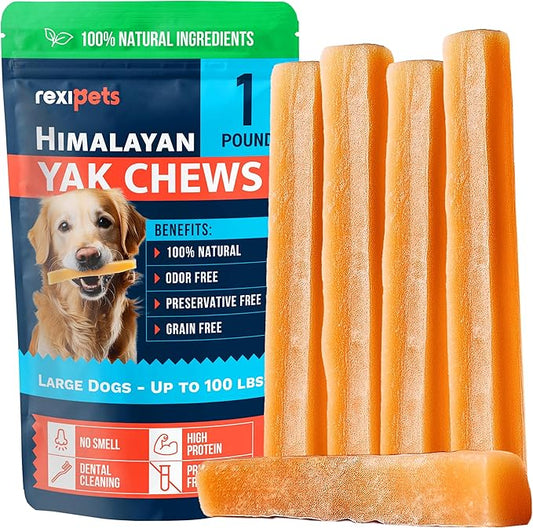 100% Natural Yak Cheese Himalayan Made Dog Chews All Breeds - Lactose Free Yak Chews for Small Medium & Large Dogs - Dental Cleaning Dog Chews for Aggressive Chewers - Long Lasting Odor & Gluten Free