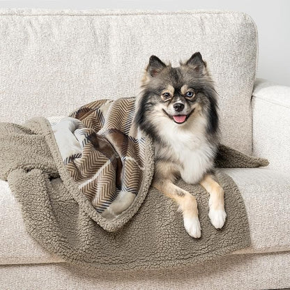 PetAmi Waterproof Dog Blanket for Small Medium Dog, Pet Puppy Blanket Couch Cover Protection, Sherpa Fleece Cat Blanket Couch Sofa Bed Furniture Protector Reversible Soft Washable 29x40 Plaid Taupe