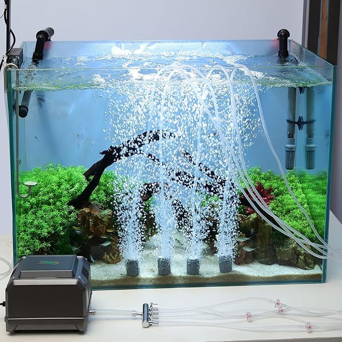 hygger Aquarium Air Pump 10W/15W 0.025Mpa/0.03Mpa Powerful Adjustable Fish Tank Air Pump 4 Outlets Oxygen Aerator for Medium Large Fish Tank Up to 1000 Gallon,Samll Pond,Hydroponics,Commercial Use