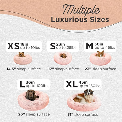 Best Friends by Sheri Original Calming Donut Dog and Cat Bed, Shag Faux Fur, Cotton Candy Pink, (30in x 30in) - Anxiety Relief for Pets Up to 45 lbs