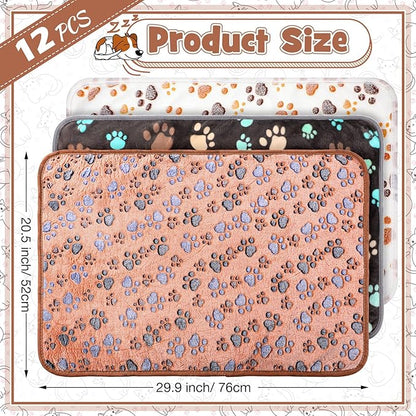 Tegeme 12 Pieces Pet Blanket Soft Fleece Dog Fluffy Doggie Warm Felt Throw Spring Cute Paw Print Puppy Kitten Sleep Mat Bed Covers for Cat(30 x 20 Inch,Dark Gray, White, Camel)