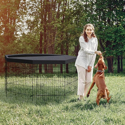 Dog Pen Pet Playpen Dog Fence Indoor Foldable Metal Wire Exercise Puppy Play Yard Pet Enclosure Indoor Outdoor 8 Panels 30 Inch with Bottom Pad/Top Cover(Black 30 top Cover)