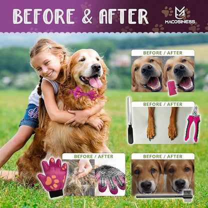 Pet Grooming Hammock for Nail Trimming - Complete Groomers Helper Set for Pet - Dog Grooming Hammock with Hook - Cat Nail Clipper - Dog Hammock for Nail Clipping (L, Purple with Gold Paws)