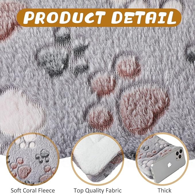 4 Pack Ultra Soft Dog Cat Bed Mat with Cute Prints Reversible Fleece Dog Crate Kennel Pad Cozy Washable Thickened Hamster Guinea Pig Pet Bed Mat for Small Animals(13 x 10 Inches,Light Gray)