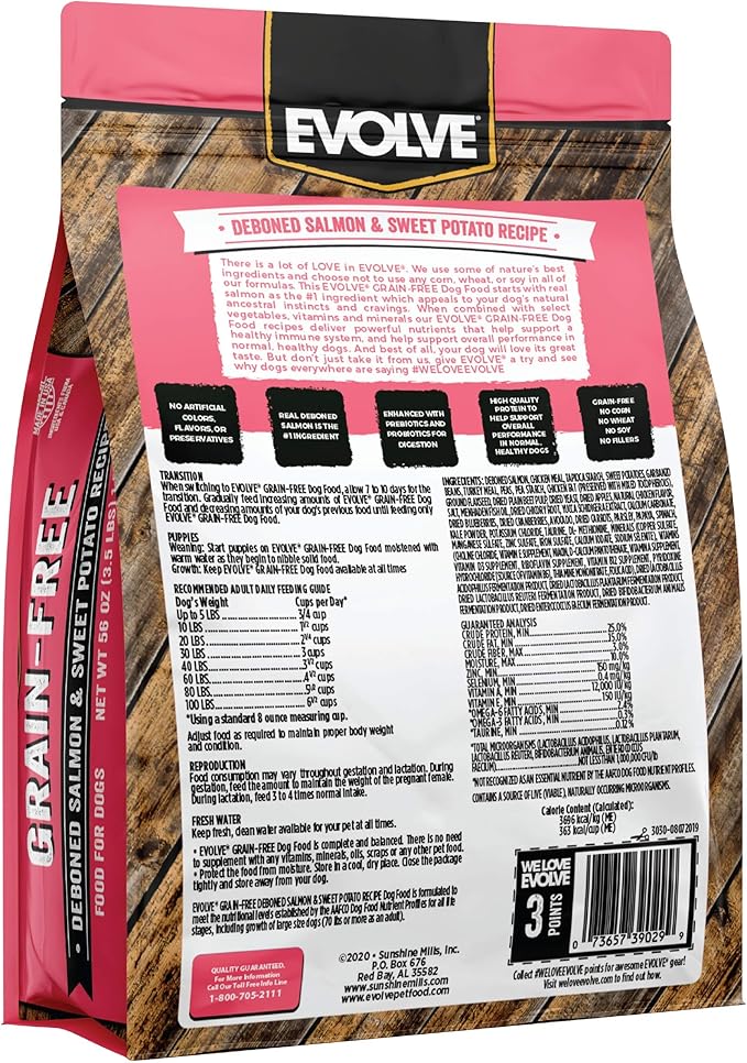 Evolve Grain Free Deboned Salmon & Sweet Potato Recipe Dog Food, 3.5 lb.