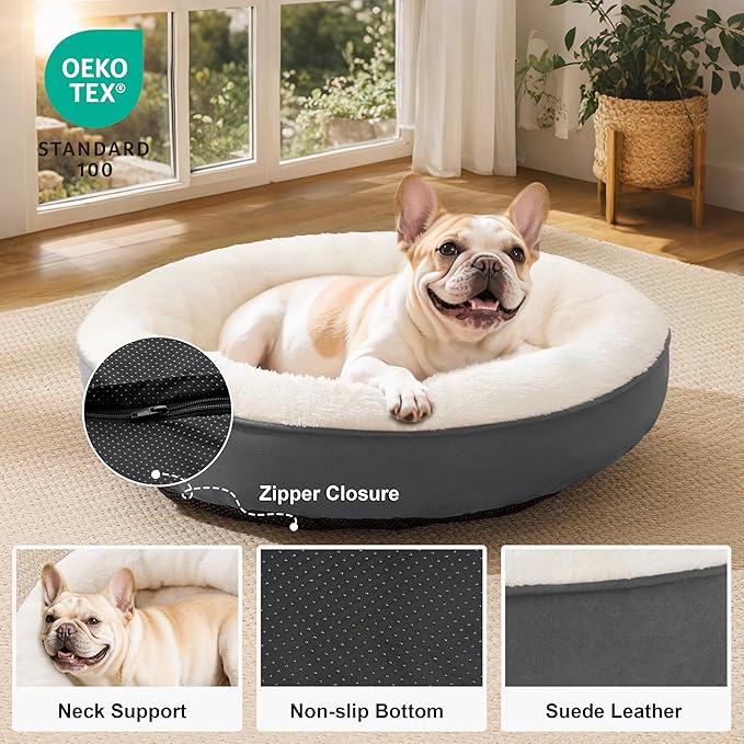 Love's cabin Round Donut Cat and Dog Cushion Bed, 30in Pet Bed for Medium or Large Dogs, Anti-Slip & Water-Resistant Bottom, Soft Durable Fabric Pet beds, Washable Calming Cat Bed Dark Grey