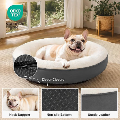 Love's cabin Round Donut Cat and Dog Cushion Bed, 30in Pet Bed for Medium or Large Dogs, Anti-Slip & Water-Resistant Bottom, Soft Durable Fabric Pet beds, Washable Calming Cat Bed Dark Grey