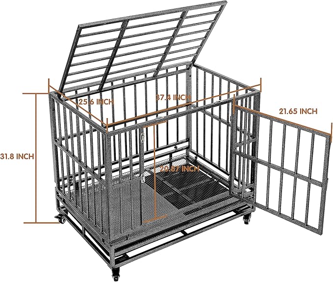 Heavy Duty Extra Large Dog Crate with Wheels - Indestructible 38/42/46 Inch Chew-Proof, Escape-Proof Kennel for High-Anxiety and Extra Large Dogs