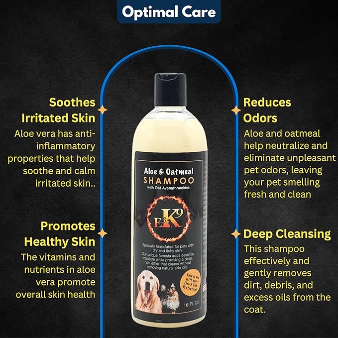 E3 Oatmeal Shampoo for Dogs and Cats - Hypollergenic - Aloe & Oatmeal Itchy Skin Relief - Dog Shampoo for Allergies & Itching - Oatmeal & Aloe, Soothes Sensitive Skin - Shampoo de Avena para Perros