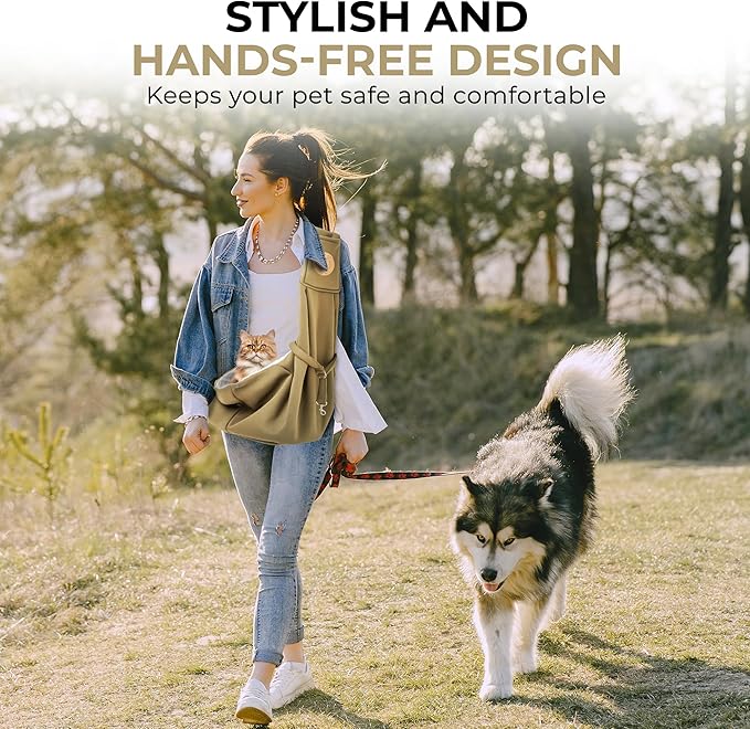 Dog Sling Carrier with Pet Hair Remover, Hands-Free Pet Carrier, Escape Proof, Adjustable Shoulder Strap with Zipper Pockets Suitable for Small Size Dogs Cats Puppy Kitten (Black)