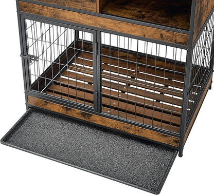 NicBex Dog Crate Furniture Dog Cage with 2 Doors and Drawers, Dog Kennels for Inside Space, Wooden Dog Crate with Stable Frame for Medium and Small Dogs, Antique Brown
