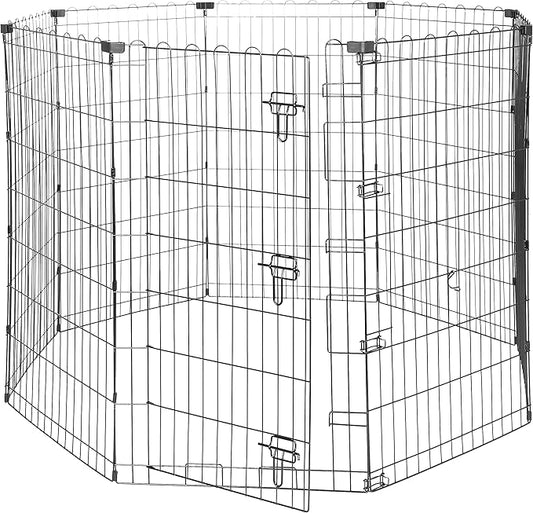 Amazon Basics Foldable Octagonal Metal Exercise Dog Playpen - Indoor/Outdoor, Single Door, Large (8 Panels, 24 x 42), Easy to assemble and store, 42" - Large, Black