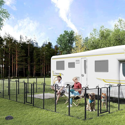 Dog Playpen Outdoor 12 Piece Panels Heavy Duty Dog Fence 47" Height Anti-Rust with Doors Portable for RV Camping Yard, Total 27FT, 58 Sq.ft, Snowy Black