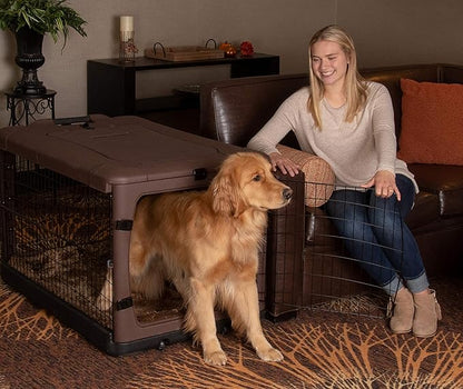 Pet Gear _he Other Door 4 Door Steel Crate for Dogs/Cats with Garage-Style Door, Includes Plush Bed + Travel Bag, No Tools Required, Espresso