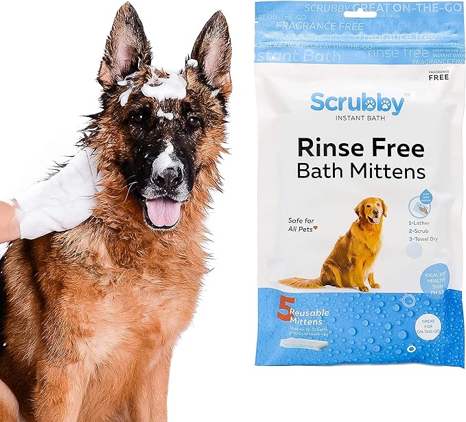 No Rinse Pet Wipes, Rinse Free Shampoo Mittens for Dogs and Cats, Bath Wipes for Bathing and Washing Pets, Hypoallergenic No Rinse Wash Mitt for Grooming, Lather Wipe Dry - 15 Pack