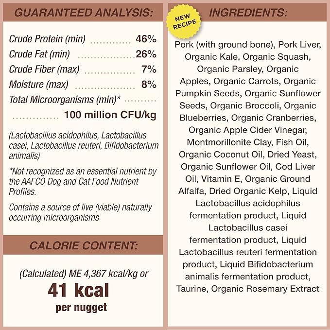 Primal Freeze Dried Raw Dog Food Nuggets, Pork, Complete & Balanced Meal, Also Use as Topper or Treat, Premium, Healthy, Grain Free, High Protein Raw Dog Food, 14 oz