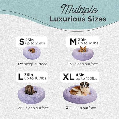 Best Friends by Sheri Original Calming Donut Dog and Cat Bed, Shag Faux Fur, Lavender, (30in x 30in) - Anxiety Relief for Pets Up to 45 lbs