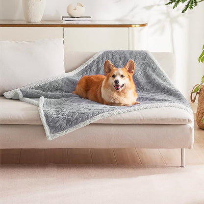 Bedsure Waterproof Dog Blankets for Medium Dogs - Pet Blanket for Couch Protector Washable, Premium Jacquard Coral Fleece Cat Throw Blanket, Soft Plush Reversible Furniture Protection, 30"x40", Grey