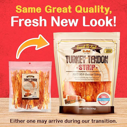 Gootoe Turkey Tendon Dog Treats  100% USA-Sourced, Natural Snack, Premium Training Chews, Hypoallergenic, Reseal Value Bags, Size for Small Dogs, Strip Jumbo Pack, 1 lb, (Pack of 1)