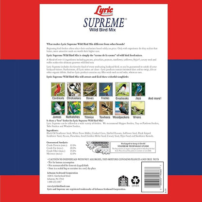 Lyric Supreme Wild Bird Seed for Outside Feeders - Wild Bird Food Mix with Nuts & Sunflower Seeds, Attracts Many Beautiful Songbirds, 13.5 lb (Pack of 3-4.5 lb Bags)