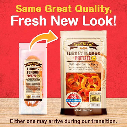 Gootoe Turkey Tendon Dog Treats  100% USA-Sourced, Natural Snack, Premium Training Chews, Hypoallergenic, Reseal Value Bags, Size for Small Dogs, Pretzel (Small) 6 Unit/Pack