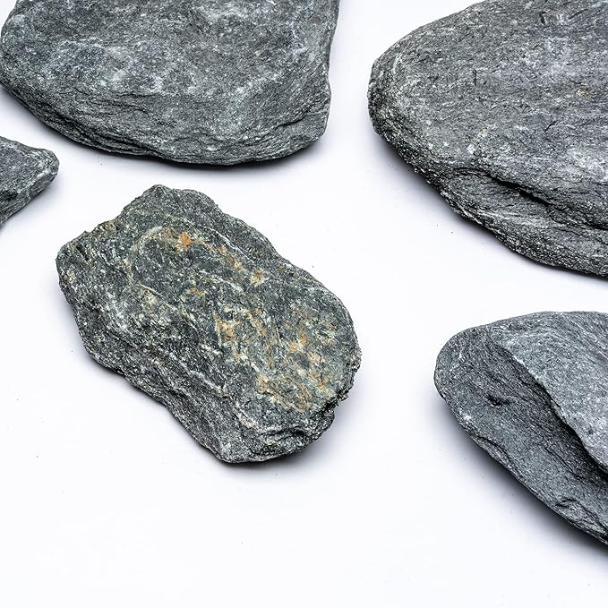 Natural Slate Stone for Aquariums, Fish Tanks, Terrariums, Aquascaping and Amphibian Enclosures, Mix of Large and Medium Size Rocks - by SubstateSource (10 Pounds, Black River)