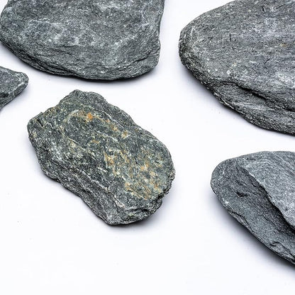 Natural Slate Stone for Aquariums, Fish Tanks, Terrariums, Aquascaping and Amphibian Enclosures, Mix of Large and Medium Size Rocks - by SubstateSource (10 Pounds, Black River)
